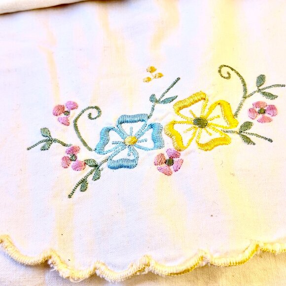 Vintage 2 Pillow Cases Pastel Embroidery by Osman Foldover Flap Standard Size - Picture 13 of 15